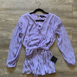 Lulus Weekend Charm Lilac Floral Plisse Belted Balloon Sleeve Romper